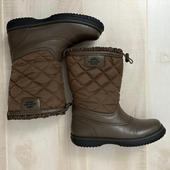 COACH Samara Quilted Chocolate Brown Rain Boots Women’s Size US 5.5B Waterproof - Picture 14 of 16
